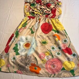 Judith March beige with multicolor flowers, sleeveless Sundress
